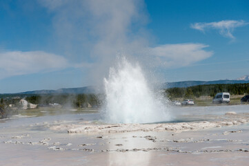 Eruption of the Great Fountain Geyser in Yellowstone National park.