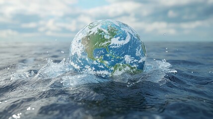 Global Warming Concept - 3D Globe Surrounded by Boiling Water Symbolizing Rising Sea Levels from Climate Change