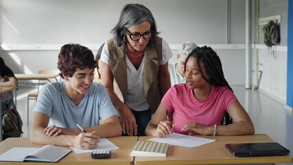 Senior hispanic teacher helping students learning at College. Diversity in Higher Education 