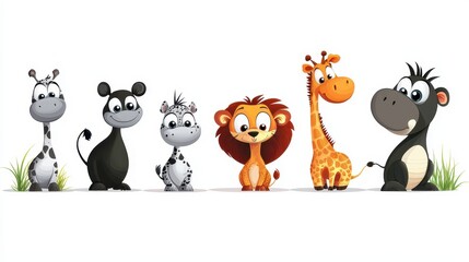 Naklejka premium Cute Cartoon Animals in a Fun Line-Up
