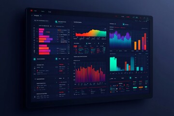 Dark mode website layout with glowing elements, trendy web design aesthetic, modern UI UX concept.