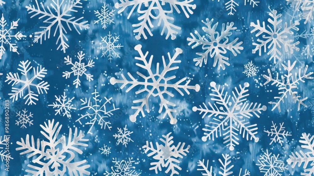Poster a seamless pattern of various snowflake designs, perfect for winter backgrounds and textiles.