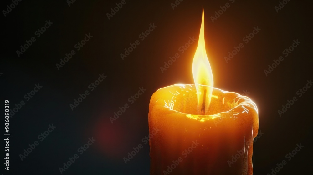 Poster a single, flickering candle flame with a soft glow, isolated on a transparent png, perfect for addin