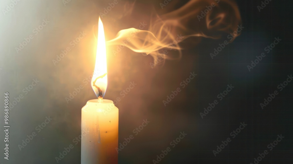 Poster a single, flickering candle flame with a soft glow, isolated on a transparent png, perfect for addin