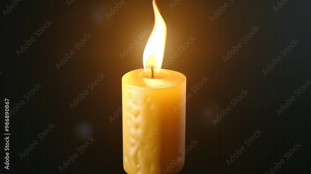 Poster a single, flickering candle flame with a soft glow, isolated on a transparent png, perfect for addin
