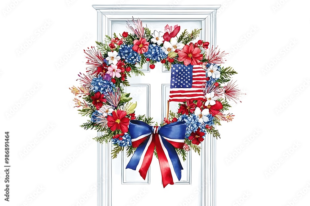 Poster patriotic door wreath america.