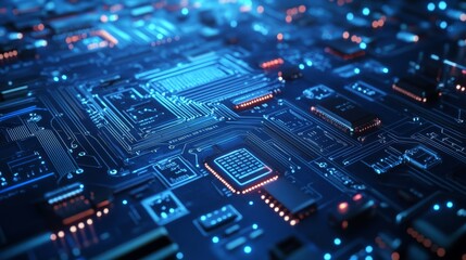 Fototapeta premium Blue technology circuit board, detailed and complex,