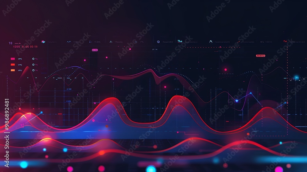 Poster digital abstract data visualization with dynamic lines and graphs with glowing accents. the abstract