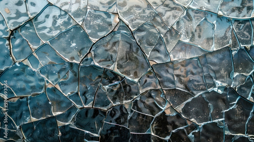 Poster abstract pattern created by multiple cracks in a glass surface, with strong contrasts