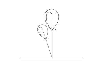 Balloon one line drawing of isolated outline birthday vector icon