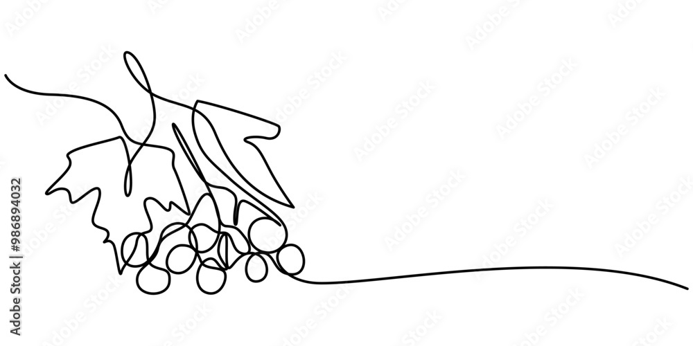 Poster red viburnum simple color vector illustration. ukrainian berry. one continuous line art drawing of r