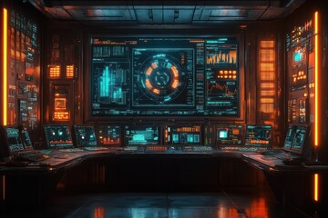 Obraz premium Futuristic Control Room with Advanced Technology