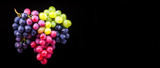 A bunch of grapes with a black background