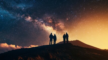 Astronomers observing the night sky from a volcanic peak on Hawaii Island