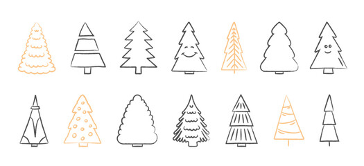 Hand drawn Christmas trees set, vector eps10 illustration