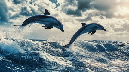 A stunning photograph of dolphins leaping out of the water near Hawaii Island