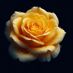 A closeup of Yellow Rose flower with dew drops