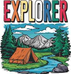 Vintage Distressed Explorer Wilderness T-Shirt Design