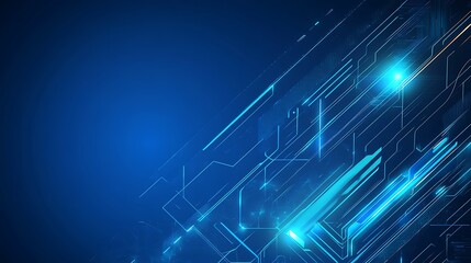 Obraz premium Abstract blue and black tech background with glowing lines and geometric shapes.