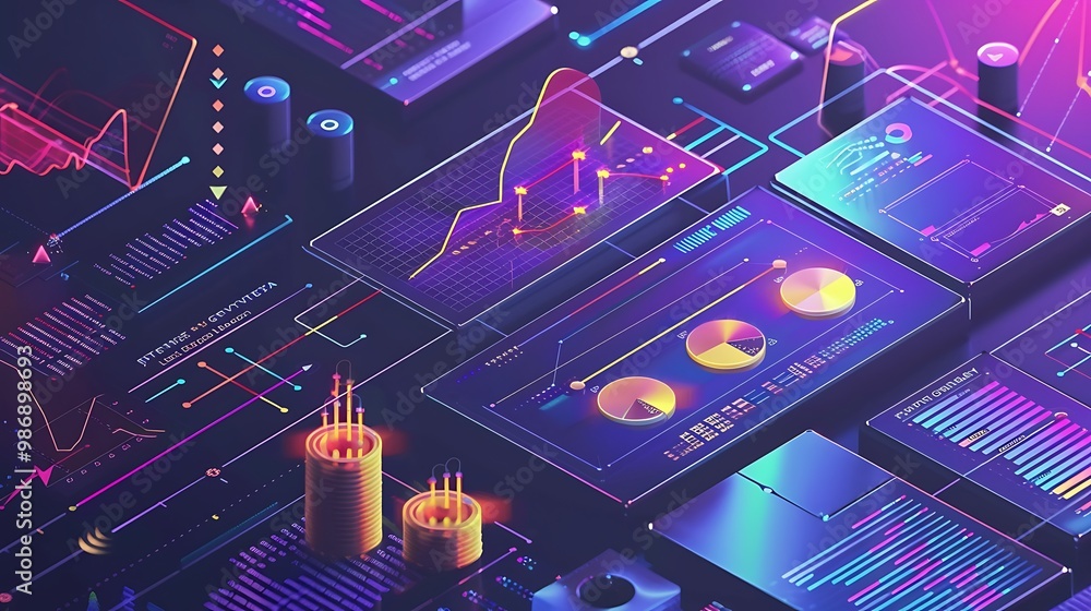 Poster abstract digital technology illustration with data charts and graphs, showcasing data visualization 