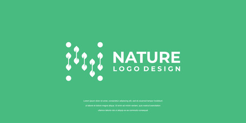 Green Nature with Leaf logo icon, letter N natural Vector Logo Design