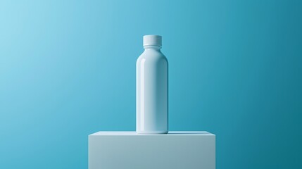 Obraz premium White plastic bottle on a blue background, ideal for product packaging.