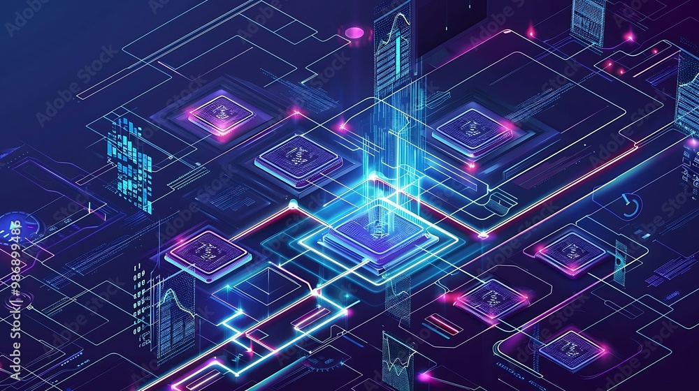 Poster abstract futuristic digital network with glowing line nodes geometric line shapes representing inter