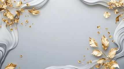 Delicate Soft Grey Background with Minimal Golden Leaf Accents Exuding Luxury and Sophistication