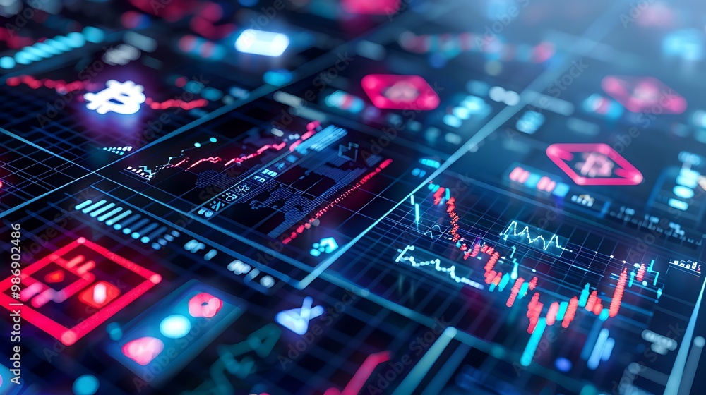 Poster close-up view of a computer screen displaying cryptocurrency market data, featuring charts and graph