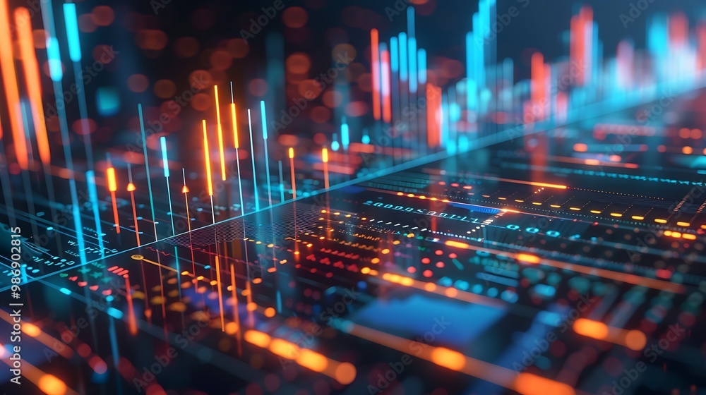Poster abstract data visualization with lines and geometric shapes, a futuristic concept of data and digita