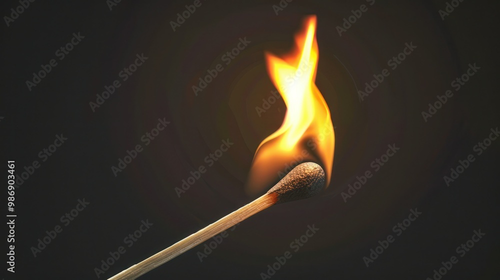 Poster a close-up of a matchstick igniting with a burst of flame, isolated on a transparent png for detaile