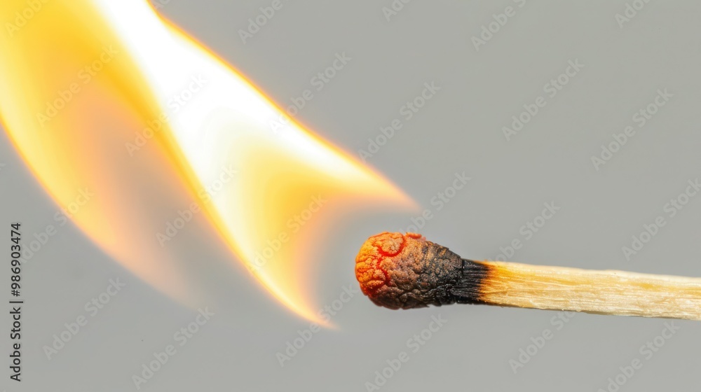 Poster a close-up of a matchstick igniting with a burst of flame, isolated on a transparent png for detaile