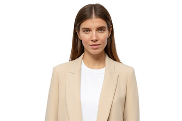 Portrait of young serious confident intelligent woman teacher