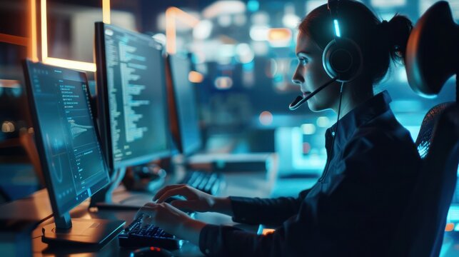 A customer support agent chatting with a user online, providing technical assistance through instant messaging.