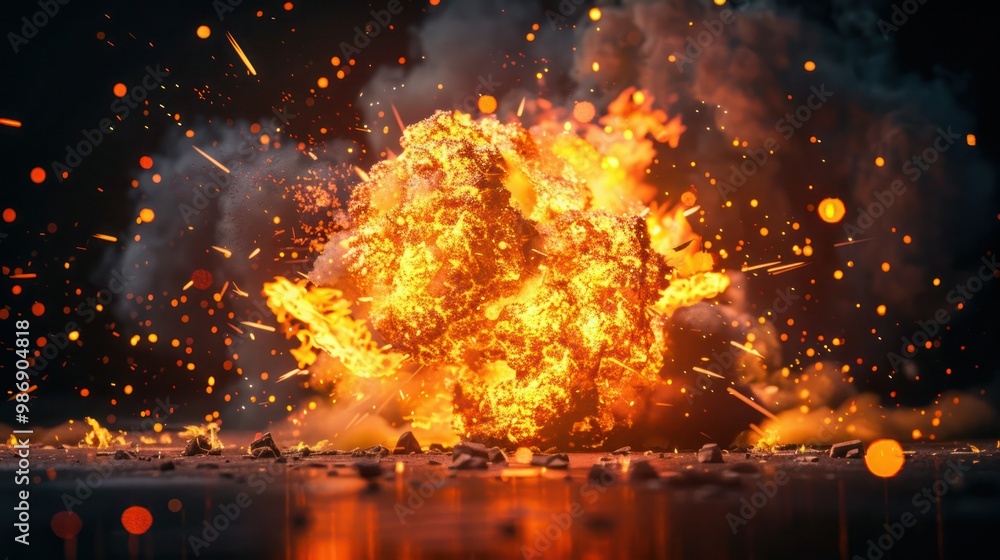 Poster a dramatic fireball explosion with intense flames and sparks, isolated on a transparent background f