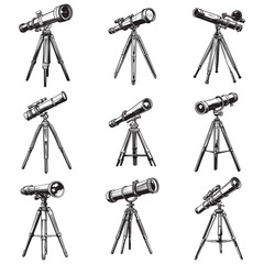 Telescope icon hand drawn vector design illustration, Telescope black silhouette illustration isolated on a white background