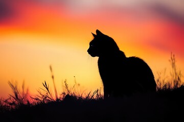 Black Cat Silhouette Against a Vibrant Sunset