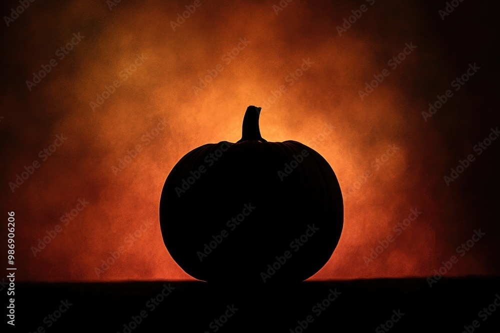 Poster Silhouette of a Pumpkin Against a Glowing Orange Background