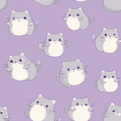 Chubby Fluffy Cat Digital Illustration Seamless