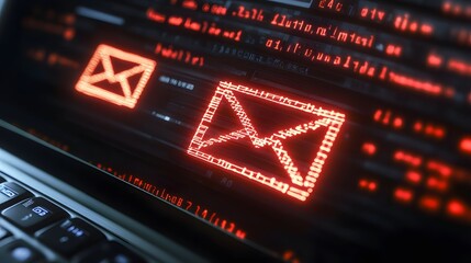 Obraz premium Email attachment warning message on a laptop screen, highlighting cyber security concerns.