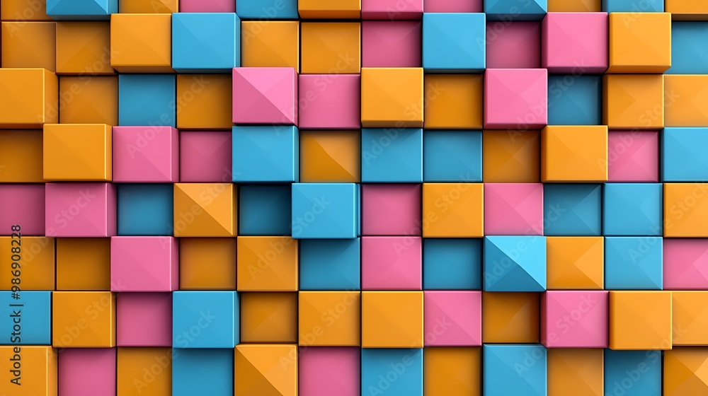 Poster a colorful mosaic of geometric blocks forms an abstract masterpiece.