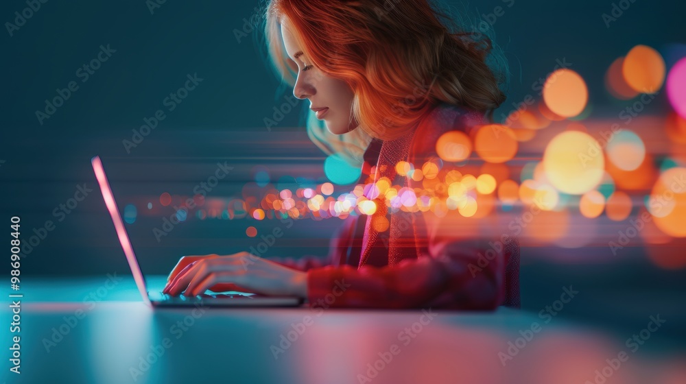 Poster close-up of a cybersecurity professional typing on a laptop, conducting penetration testing with foc
