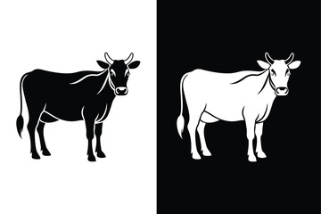 Simple Cow Icon. Black Silhouette on White Background