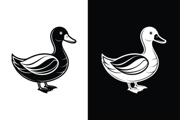 Duck Icon silhouette Flat Graphic Design. Simple duck icon design template vector black white background