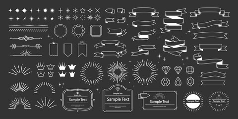 Vintage decorative ornament design elements in doodle style hand drawn vector illustration on black background
