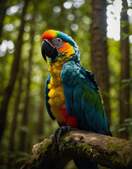 Obraz premium blue and yellow macaw ara, ai generated image