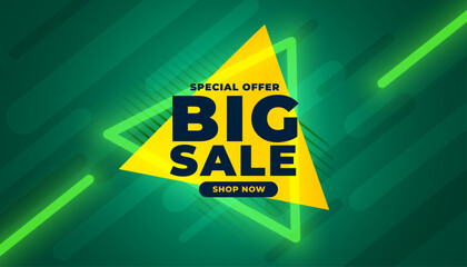 big sale promotional banner in neon green style with triangle shape