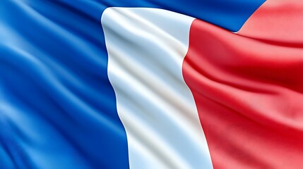 Flag of France blowing in the wind, featuring a full-page display of the French tricolor flag in a realistic 3D illustration.