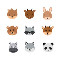 Animal face icon Flat style. collection of isolated cartoon illustrations