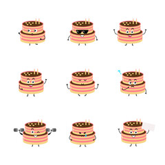 Cute birthday cake character. collection of isolated cartoon illustrations